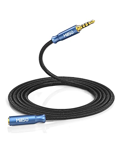 3.5mm Headphone Extension Cable Nylon Braid 8 FT TRRS Male to Female | Metal Shell, Premium 4 Pole 1/8 Stereo Auxiliary Aux Audio Jack Extension Cable for PC, Smartphone, Speaker, Soundbox - size: 8 ft