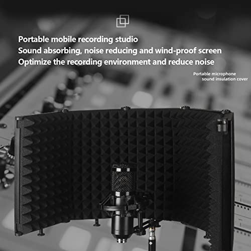 EBTOOLS Microphone Isolation, Foldable Sound Absorbing Foam Reflector with 3/8 and 5/8 Mic Adapter, for Recording Studio Podcast Vocal Broadcasting