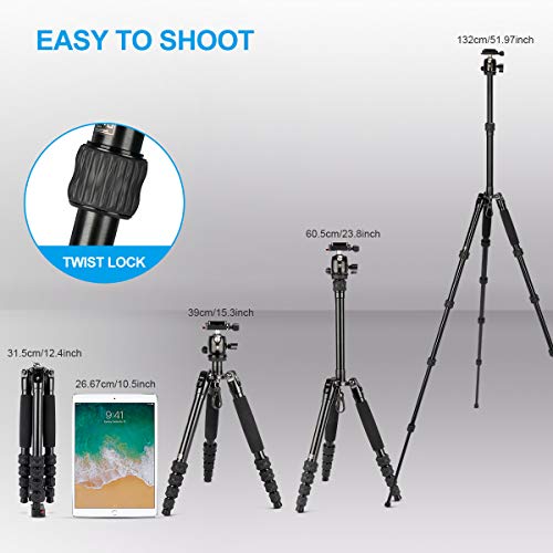 SIRUI Traveler 5AX 52″Aluminum Camera Tripod, 360° Panorama B-00K Ball Head and Arca Swiss Quick Release Plate, Folded Height 12.4", Load up to 6kg/13.2lbs - style: Traveler 5AX