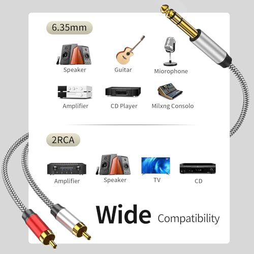 RCA to 1/4 Cable 3FT, 1/4 TRS to RCA Y Splitter Cable, 1/4 to Dual RCA Audio Cable - color: 6.35mm to 2RCA Audio Cable, size: 3 ft