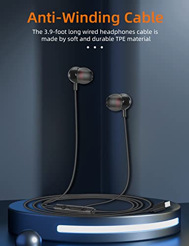 MAS CARNEY TI3 USB C Headphones, Wired USBC Earbuds with Microphone, in-Ear USB-C Earphones Compatible with Samsung, Huawei, Google Pixel and Apple iPhone 15