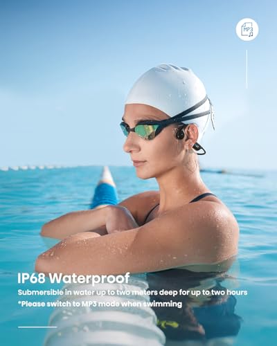 Swimming Headphones Underwater, Bone Conduction Headphones for Swimming, Bluetooth 5.4 Wireless Open Earphones with MP3 Mode 32GB Memory, IP68 Waterproof Swimming Headphone for Running, Surfing