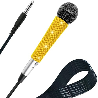 Black Wired Dynamic Vocal Microphone with XLR Cable and Gold Skin | Cardioid Wired Mic Focuses Voice And Reduces Side Noise; 11.5-Ft XLR-To-3.5/6.35 mm Lead Suits Karaoke Or Live Vocals