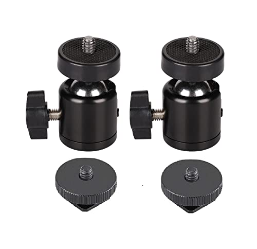 Hot Shoe Mount Adapter 360 Degree Swivel Mini Ball head with 1/4 inch Screw for DSLR Camera, Monitor, Gopro，Camcorder, Flash Light, Tripod, Microphone (2 Pack)