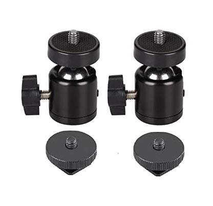 Hot Shoe Mount Adapter 360 Degree Swivel Mini Ball head with 1/4 inch Screw for DSLR Camera, Monitor, Gopro，Camcorder, Flash Light, Tripod, Microphone (2 Pack)
