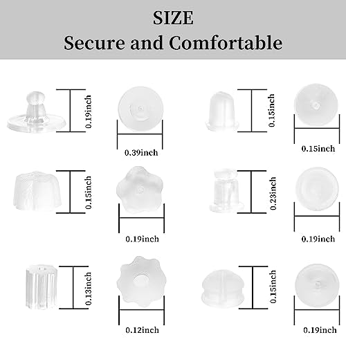 Nkwuire Silicone Earring Backs for Studs, 550 Pcs 6 Styles Clear Soft Earring Backings Rubber Plastic Earring Backs Clutch Stoppers Replacement Kits for Fish Hook Earring Studs Hoops - color: 6 styles-B