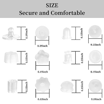 Nkwuire Silicone Earring Backs for Studs, 550 Pcs 6 Styles Clear Soft Earring Backings Rubber Plastic Earring Backs Clutch Stoppers Replacement Kits for Fish Hook Earring Studs Hoops - color: 6 styles-B