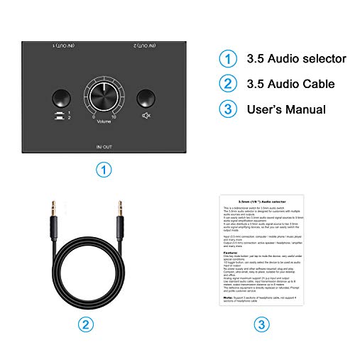 3.5mm Stereo Audio Switch Audio Switcher Passive Speaker Headphone Manual Selector Splitter Box Audio Sharing - size: 3.5mm Switch 2 Port