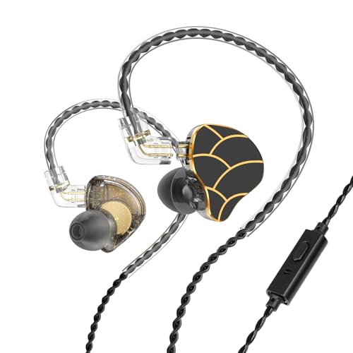 In Ear Monitor Headphones Dual Magnetic Dynamic Driver IEM with Mic, Black | Hybrid Banlance Armature with Dynamic in Ear Headphones IEM Earphones Gaming Earbuds - color: H818-Black with Mic