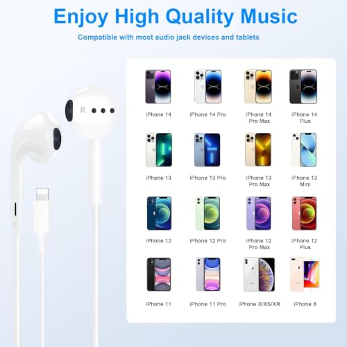 Apple MFi Certified 2 Pack iPhone Wired Headphones with Lightning Connector | Wired In-Ear Earphones,Built-In Remote and Microphone,Calls and Volume,Compatible with iPhone 14 13 12 11 Pro Max - color: White-L