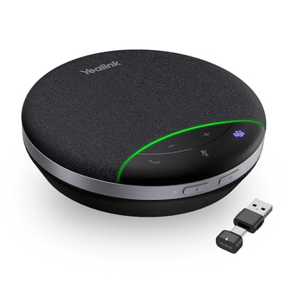 Yealink SP92 Bluetooth Speakerphone USB Conference Speaker and Microphone | Full-Duplex,Noise Reduction,20h Teams Call,278g,Wireless Portable Design,4-6 Meeting Room/Computer,BT51 Dongle,A/C Adapter - size: SP92 with Dongle