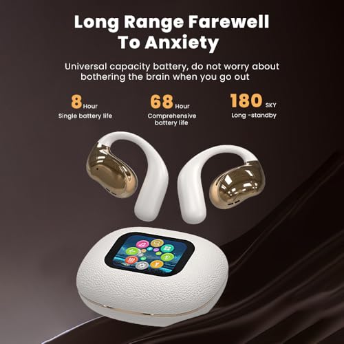 Open Ear Earbuds Ultra Comfort Wireless Bluetooth 5.4 Headphones Over The Ear Earbuds with Intelligent Touch Screen EarHooks IPX7 Waterproof Bone Conduction Earphones for Fitness Sports-OFF WHITE - color: OFF WHITE