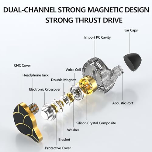 In Ear Monitor Headphones Dual Magnetic Dynamic Driver IEM with Mic, Black | Hybrid Banlance Armature with Dynamic in Ear Headphones IEM Earphones Gaming Earbuds - color: H818-Black with Mic
