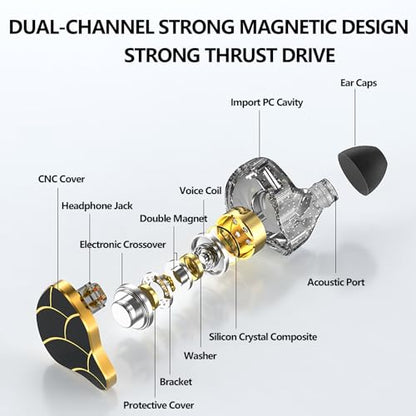 In Ear Monitor Headphones Dual Magnetic Dynamic Driver IEM with Mic, Black | Hybrid Banlance Armature with Dynamic in Ear Headphones IEM Earphones Gaming Earbuds - color: H818-Black with Mic