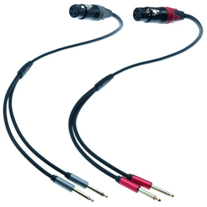 Arklove 2packs 3pin XLR Female to Dual 1/4" inch Male Y Splitter 6.35mm Double TS Mono Plug Microphone Audio Converter Adapter Cable for AMP Speaker Mixer 2ft - size: 2ft