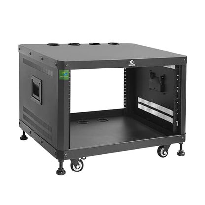 RIVECO POMU 6U Stereo & Studio Rack with Caster Wheels, Rolling Network Cabinet, Open Frame Audio Rack for 19 inches Video Music Recording & IT Equipment, Obtuse Angel, Lifting Handle - size: 6U