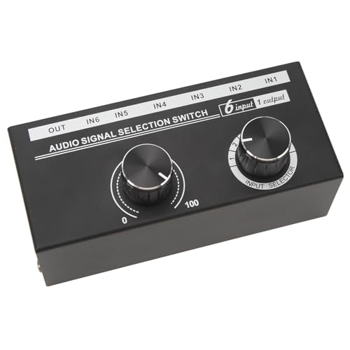 6 Input 1 Output Audio Switcher 6 in 1 Out Audio Selector Signal Selector No Power Required Gold Plated Metal 3.5mm .5mm Interfaces with Knob Switching for Phone Co