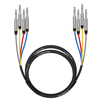 Phenyx Pro 4-Channel 1/4-Inch TRS Snake Cable 6 ft PCBL-QR4IN1-6 | 4-in-1 Color-Coded Patch Cable, 1/4-Inch Balanced TRS to TRS, 24 AWG OFC Audio Cable, Copper, Guitar, Bass, Amp - size: 6 Feet