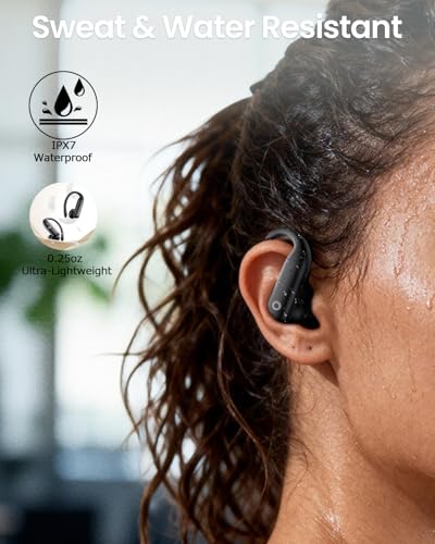 LEEMC Wireless Earbuds Bluetooth 6.0 with ANC Touchscreen 40H Bass | Noise Cancelling Ear Buds with Ear Hooks for iOS, Android, Sports, Workout, Lightweight Over-ear Headphones Stereo Sound
