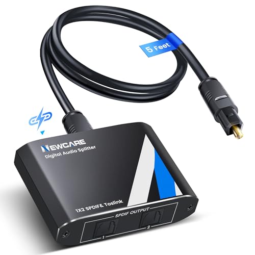 NEWCARE Digital Optical Splitter 1 in 2 Out,SPDIF Toslink Optical Audio Cable Splitter 1x2 Support LPCM2.0 Doldy Digital & DTS 5.1 for Xbox,PS4,PS5,DVD,TV Box,Home Theatre, Receiver,Sound Bar | Toslink Splitter 1x2 Support LPCM2.0 Doldy Digital & DTS 5.1