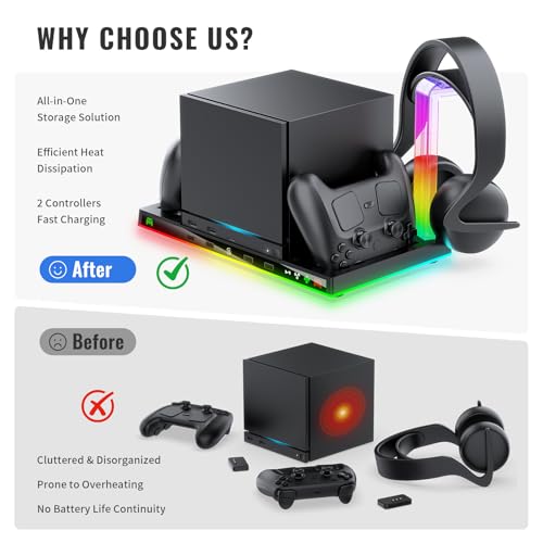 JDDWIN Charging Dock Stand with Cooling Fan for Steam Machine/Steam Controller 2026 Storage Stand for Steam Controllers Puck & Headset with RGB Light