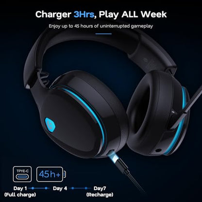AOC 2.4GHz Wireless Gaming Headset for PS5, PS4, PC, Switch, 45Hr, Black | Bluetooth 6.0 Gaming Headphones with Noise Canceling Mic, 7.1 Virtual Surround, Great for Fortnite & Call of Duty/FPS Gamers - color: Black