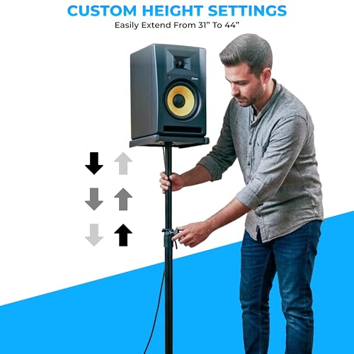 Speaker Stand Pair, Height Adjustable 31"–46" Floor Speaker Stands, Black