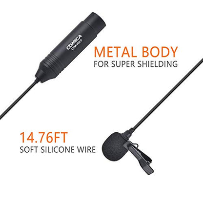COMICA XLR Microphone CVM-V02O 2 Pack 14.76 fts Phantom Power Omni-Directional Lavalier Lapel Microphone for Canon Sony Panasonic Camcorders Zoom H4n H5 H6 Tascam DR-40 DR-60D DR-70D DR-100 Recorders