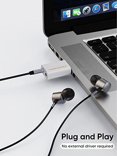 CableCreation USB Audio Adapter,External Sound Card with 3.5mm Jack and Mic | USB Stereo Adapter with 3.5mm Headphone and Microphone Jack for Windows, Mac, Linux, PC, PS4, Laptops, Plug and Play, White - color: White, size: 1-Pack