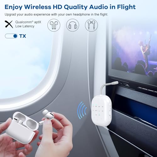 Bluetooth 5.2 Transmitter Receiver, Aptx HD, Aptx Low Latency Audio Adapter for Airplane, TV, Gym, White - color: White