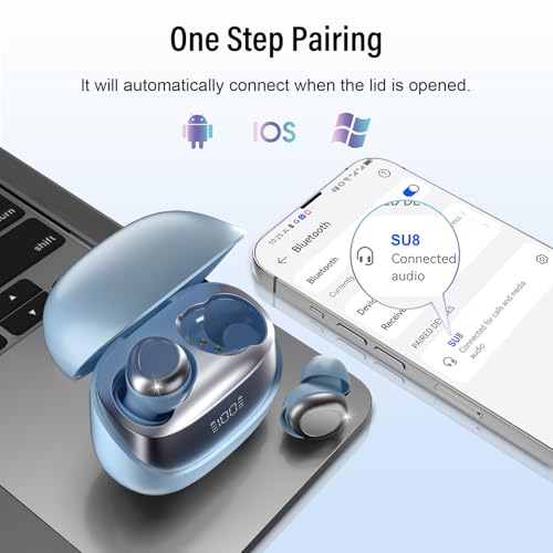 Sleep Earbuds Bluetooth 5.4 in Ear Light-Weight Headphones, Mini Sleep Headphones Small Design for Side Sleepers, 47H Playtime with Charging Case, Clear Calls Earphones, Haze Blue