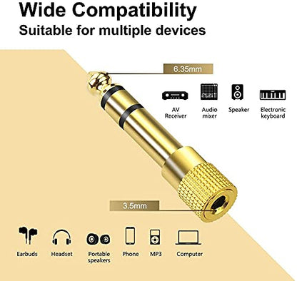 WISYIFIL 6.35mm (1/4 inch) Male to 3.5mm (1/8 inch) Female Stereo Audio Headphone TRS Jack Cable Converter,Gold Plated Copper 2 Pack