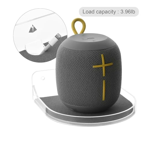 Small Floating Shelf - 5 Inch Wall Mount Shelf for Speakers, Action Figures, Webcam, Mesh Router - Acrylic Speaker Mount (Silky White & Transparent) - color: Silky White & Transparent