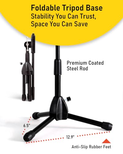 Stage Rocker Foldable Tripod Low-Profile Mic Boom Stand - Height Extending from 9.6'' to 16.9'', w/Adjustable Telescoping Arm Up to 9'', Lightweight/Convenient, Black, Powered by Hamilton(SR610121B) - size: 1 Pack
