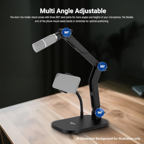 NEEWER Desk Microphone Stand with Phone Clamp & Flexible Arm, Adjustable Table Top Mic Holder Mount with 1/4" to 5/8" Screw Adapter Compatible with Blue Yeti Razer Seiren Mini, Max Load 3.3 lbs, MS022 - style: MS022