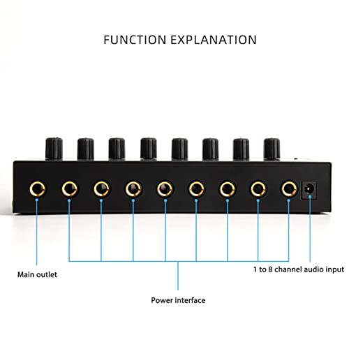 Estink Mini Headphone Amplifier, Portable Clear Sound Metal Stereo Audio Amplifier 8 Headphone Output and 1 Input Channels for Studio and Stage, 100 to 240V(US Plug)