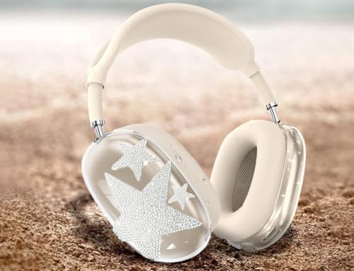 [4 in 1] Case Cover for AirPods Max 2/1 (2026/2024/2020) Ear Pad Case Cover/Headband Cover/Ear Cups Cover with Bling Star for Apple AirPods Max Headphones (Beige Star) - color: Beige Star