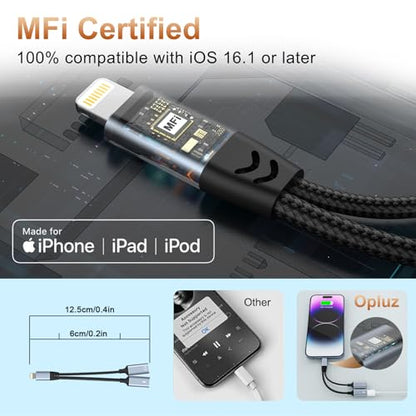 Opluz iPhone Splitter for Charging and Headphone,2 in 1 Dual Lightning Splitter for Earphone, iPhone Audio and Charge Adapter Dongle Cable for Phone 14/13/12/11/pad