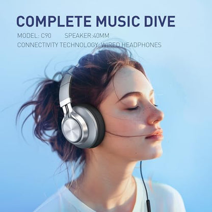 AILIHEN C90 Wired Headphones with Mic Volume Control Noise Isolating Grey | Over Ear Headphones Wired for Teens&Adults, Super Soft, Foldable, Portable Bag, Durable 3.5mm for PC, Tablet&Chromebook - color: Grey