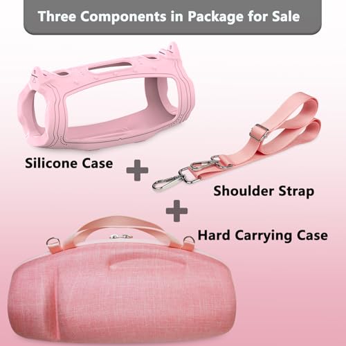 JCHPINE Silicone Cover and Carrying Case for JBL Charge 6 Bluetooth Speaker | Accessories for JBL Charge 6 AI Sound Bluetooth Speaker Protective Cases with Shoulder Strap (Pink) - color: Pink