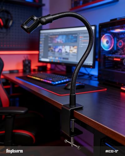 KC32 13-Inch Gooseneck Mic Stand, Heavy-Duty Desk Clamp for Podium | Flexible Arm Microphone Holder, Lectern Mount, 5/8-27 Thread, 3/8-16 Adapter, Mic Clip, Podcast, Pulpit, Studio, 3.2 lb Load - size: 13-INCH