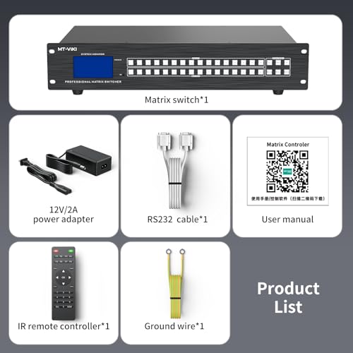 MT-VIKI Seamless Video Wall Matrix Switch 16x16 w/Web GUI & Audio | Custom Splicing, 4x4 Video Wall Controller 2U Rack Mount, Multi-Mode Control, EDID,RS232,LAN, APP(16 IN 16 OUT) - size: 16X16