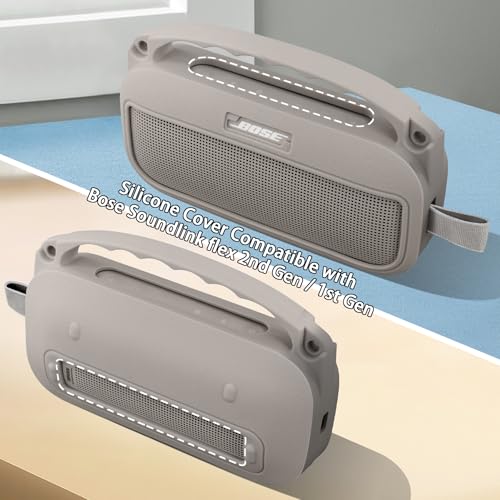 co2CREA Soft Silicone Case for Bose SoundLink Flex 2nd Gen, Sandstone | Skin-Friendly Handle, Adjustable Shoulder Strap, Crossbody Carrying, Aluminum Carabiner, Lightweight - color: Sandstone Case