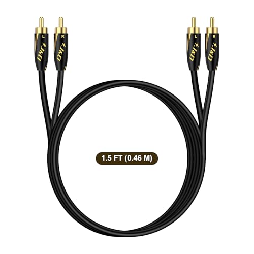 J&D Audiophiles RCA Cable, 24 AWG 2RCA Male to Male Stereo Interconnect Audio Cord, Gold-Plated Subwoofer Cable for Home Theater, HDTV, Amplifiers, Hi-Fi Systems, Speakers, 1.5 Feet/46 cm - size: 1.5 Feet
