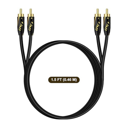 J&D Audiophiles RCA Cable, 24 AWG 2RCA Male to Male Stereo Interconnect Audio Cord, Gold-Plated Subwoofer Cable for Home Theater, HDTV, Amplifiers, Hi-Fi Systems, Speakers, 1.5 Feet/46 cm - size: 1.5 Feet