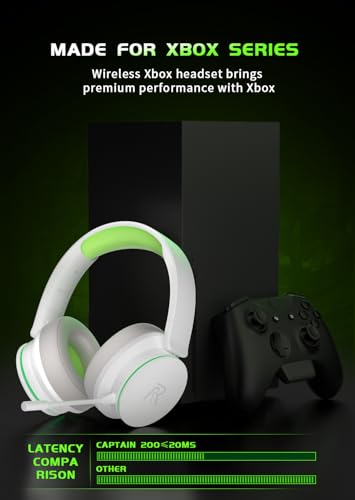 RYR Wireless Gaming Headset for Xbox Series X|S, Xbox One,White-Green | Bluetooth 5.3, 3D Surround Sound, Rotatable Earmuffs, Gaming Headphones with Noise Canceling Microphones - color: White-Green