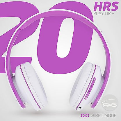 PowerLocus Bluetooth Over-Ear Headphones, Wireless Stereo Foldable Headphones Wireless and Wired Headsets with Built-in Mic, Micro SD/TF, FM for iPhone/Samsung/iPad/PC (White/Violet) - color: White/Violet