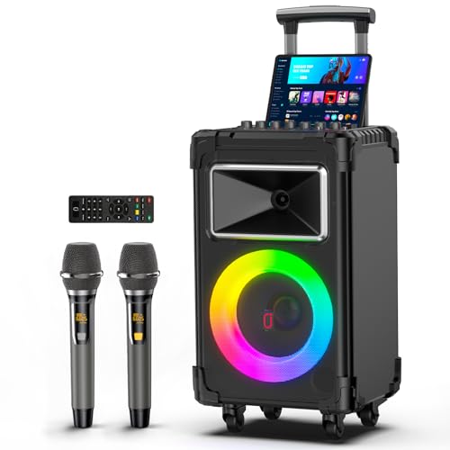 JYX 500W Peak Rolling Karaoke Machine, 10" Woofer & 2 Wireless Mics - color: Black