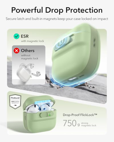 ESR for AirPods 4 Case, Compatible with MagSafe, Pulse Series, Light Green | Compatible with AirPods 4 Generation Case (2024)(USB-C), Magnetic Lid Lock, Drop-Proof Protection Cover with Lanyard - color: Light Green, size: AirPods 4 Case
