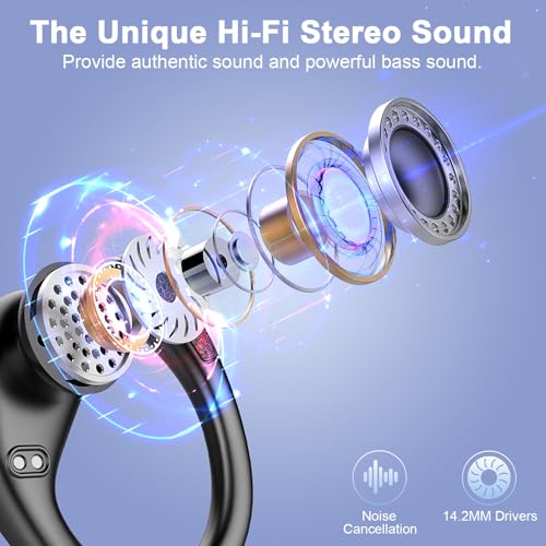 Ltinist Wireless Earbuds, 75hrs Bluetooth 5.4 Headphone Sport, 2026 Bluetooth Earbuds Deep Bass Over Ear Buds with Earhooks, ENC Noise Cancelling Earphone Mic, IP7 Waterproof for Workout/Running/Gym - color: A-Deep Black